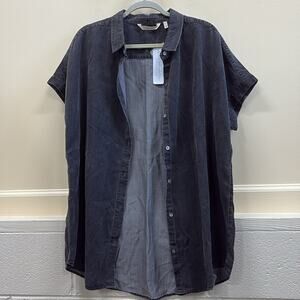 Soft Surroundings NWT women’s L Charcoal Denim short sleeve button-down shirt